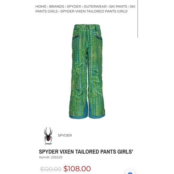 Spyder Girls Vixen Tailored Pants, Size 8, Harmony Bluebird Print - Picture 12 of 12